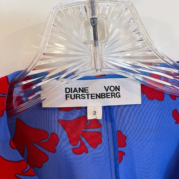 Diane Von Furstenburg 100% Silk Red Blue Preppy Tie Waist Jacquard Mini Dress 2 - Picture 6 of 8